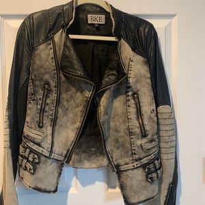 BKE mixed material faux leather Moto jacket